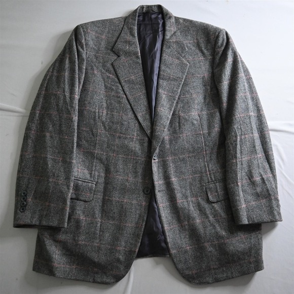 Royal Class Tom James 50R‎ Gray Windowpane Flannel Mens Jacket Sport Coat Blazer